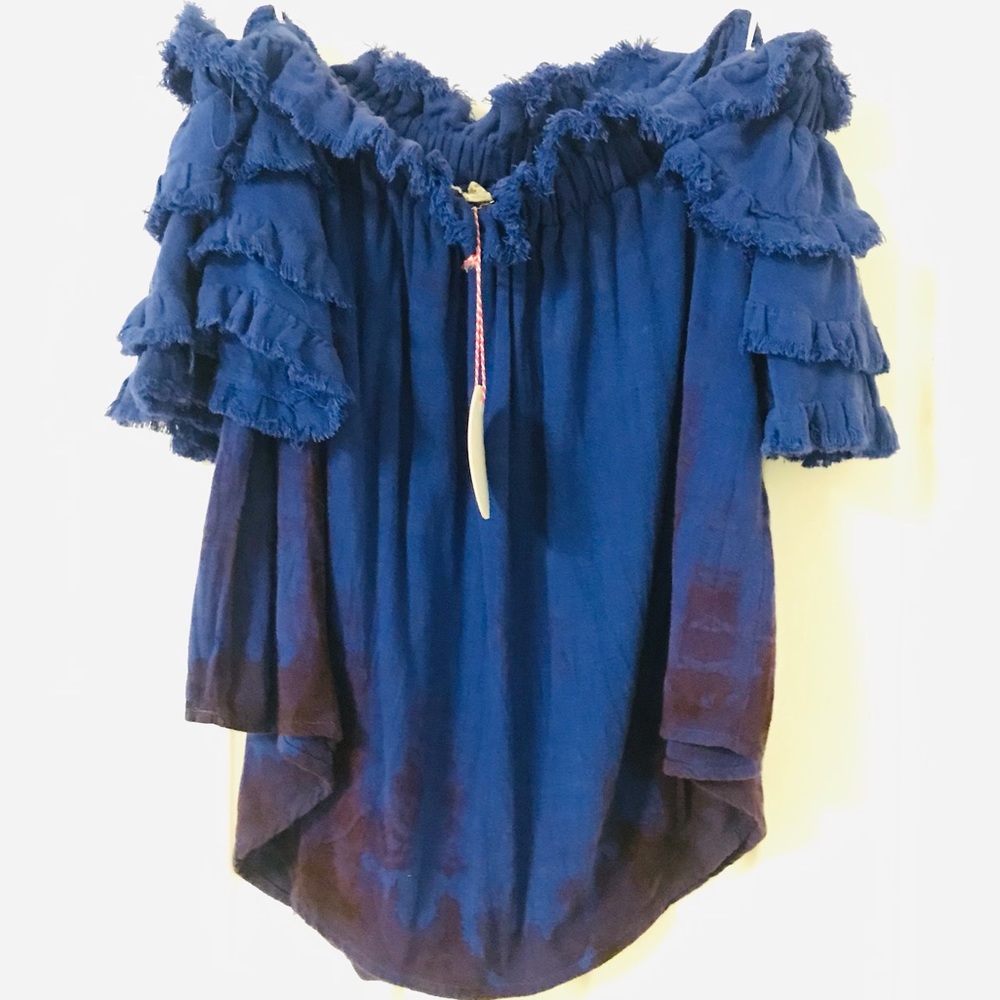 Blue Off-Shoulder Ruffled Women's Top